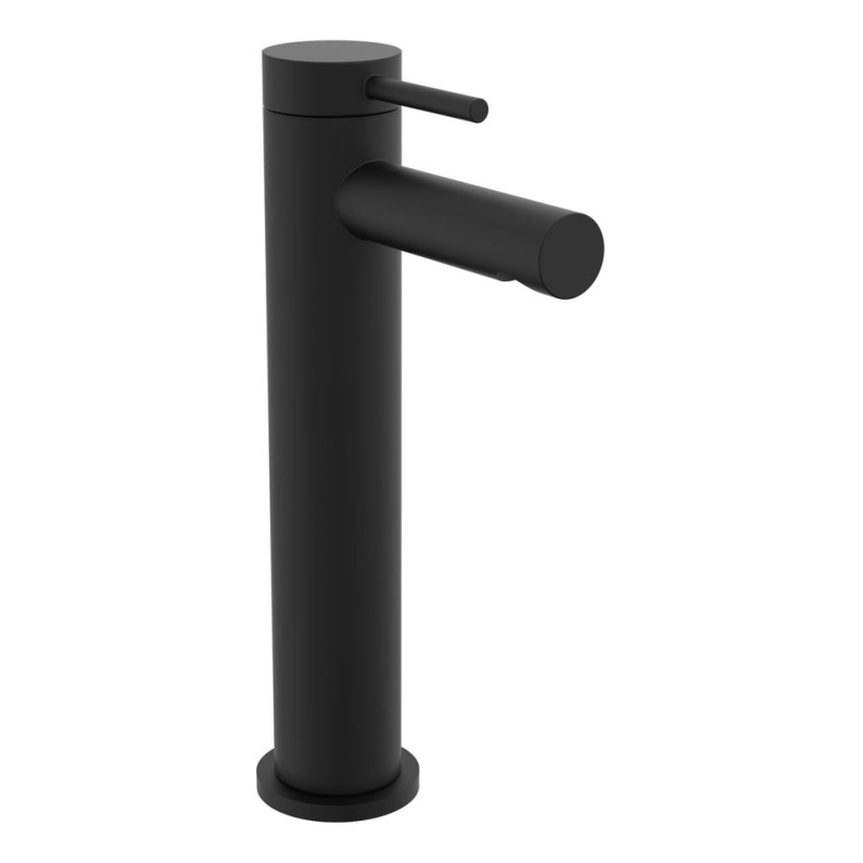 Anthem Matt Black Tall Basin Mixer Tap With Click Waste