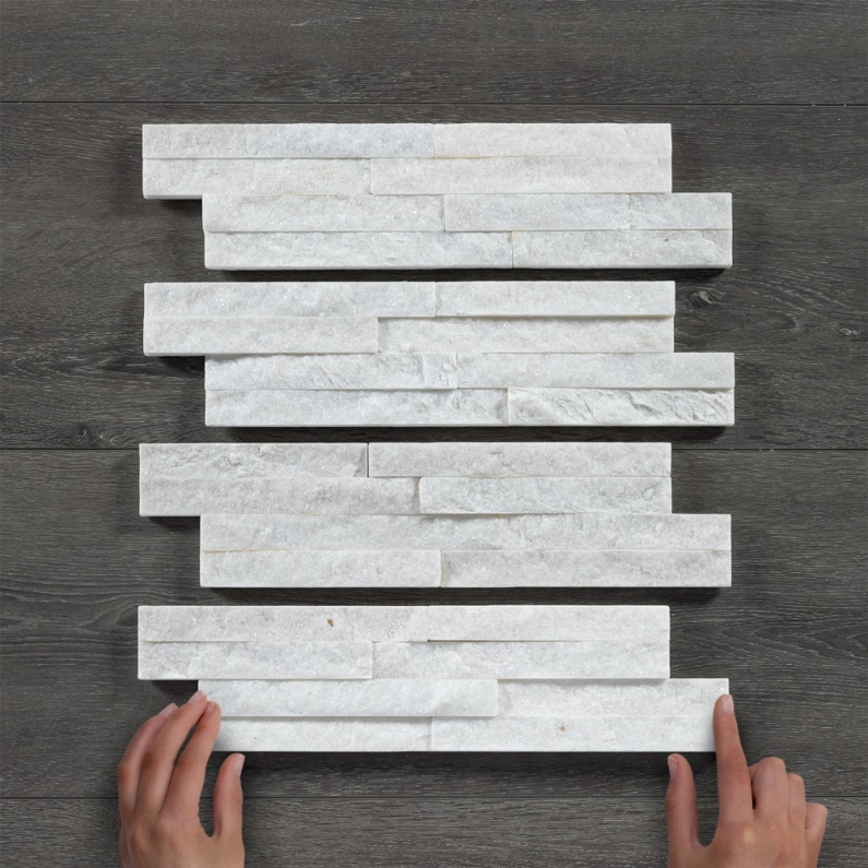 Thin Stone Cladding White Quartz 40x10cm