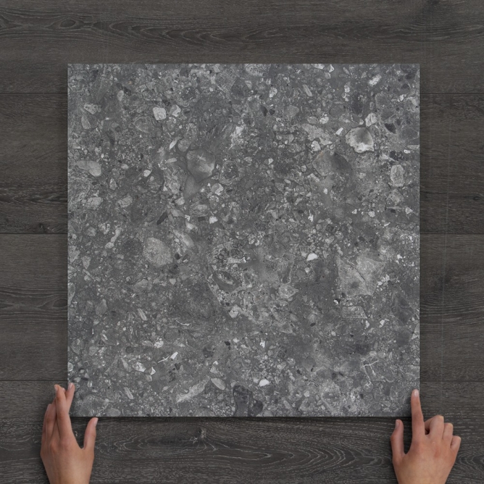 Outdoor Black Terazzo-Effect Matt Porcelain Tile 60x60cm