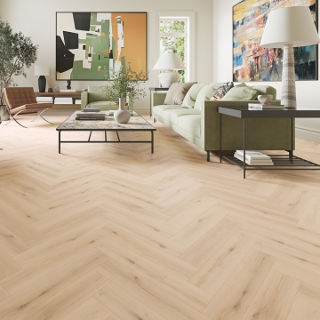Laminate Flooring - 12mm Milano Herringbone 4V AC5 Campagna Oak 60x10cm