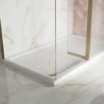 Lusino White Corner Waste 3D Effect Rectangle Shower Tray 100x90cm