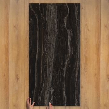 Amazon Black Marble-Effect Gloss Porcelain Tile 160x80cm
