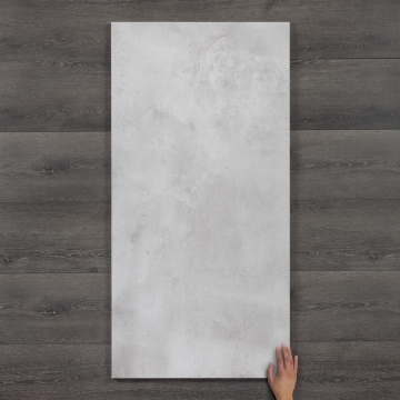 Arkana Light Grey Concrete-Effect Polished Porcelain Tile 120x60cm