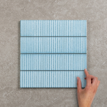 Metro Soldeu Aqua Ceramic Textured Gloss Ceramic Wall Tile 30x7.5cm