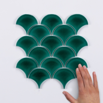 Green Crackle Fish Scale Gloss Porcelain Mosaic Tile 25.9x27.3cm