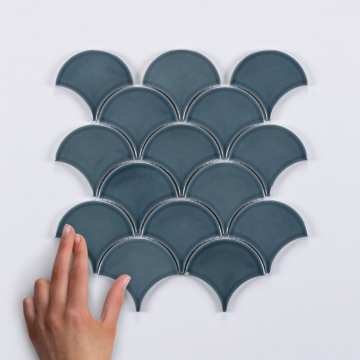 Steel Blue Fish Scale Gloss Porcelain Mosaic Tile 25.9x27.3cm