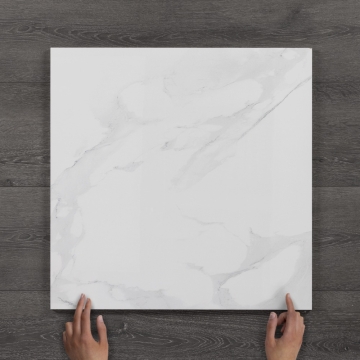 Statuario Light Marble-Effect Gloss Porcelain Tile 60x60cm