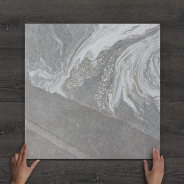 Outdoor Volga Grey Marble-Effect Matt Porcelain Tile 60x60cm