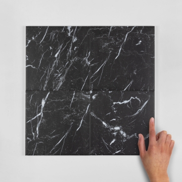 Marquina Black Marble-Effect Matt Porcelain Tile 20x20cm
