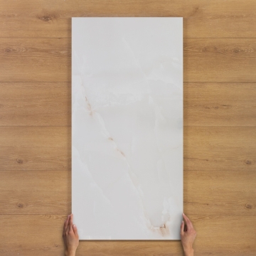 Onyx Bianco Marble-Effect Gloss Porcelain Tile 120x60cm