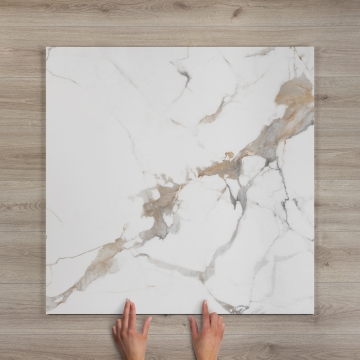 Bianco Platino Marble-Effect Polished Porcelain Tile 100x100cm