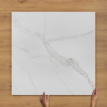 Statuario Nova Marble-Effect Polished Porcelain Tile 100x100cm