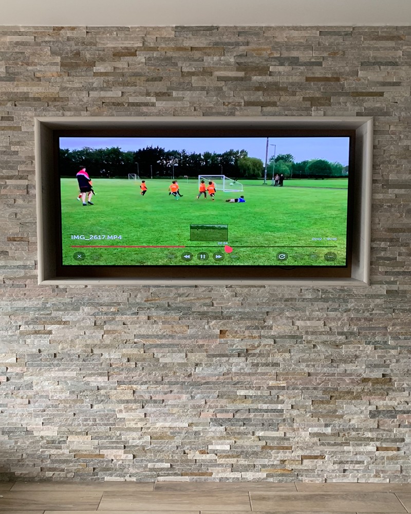 TV Feature Wall installed in Ireland, with grey stone cladding