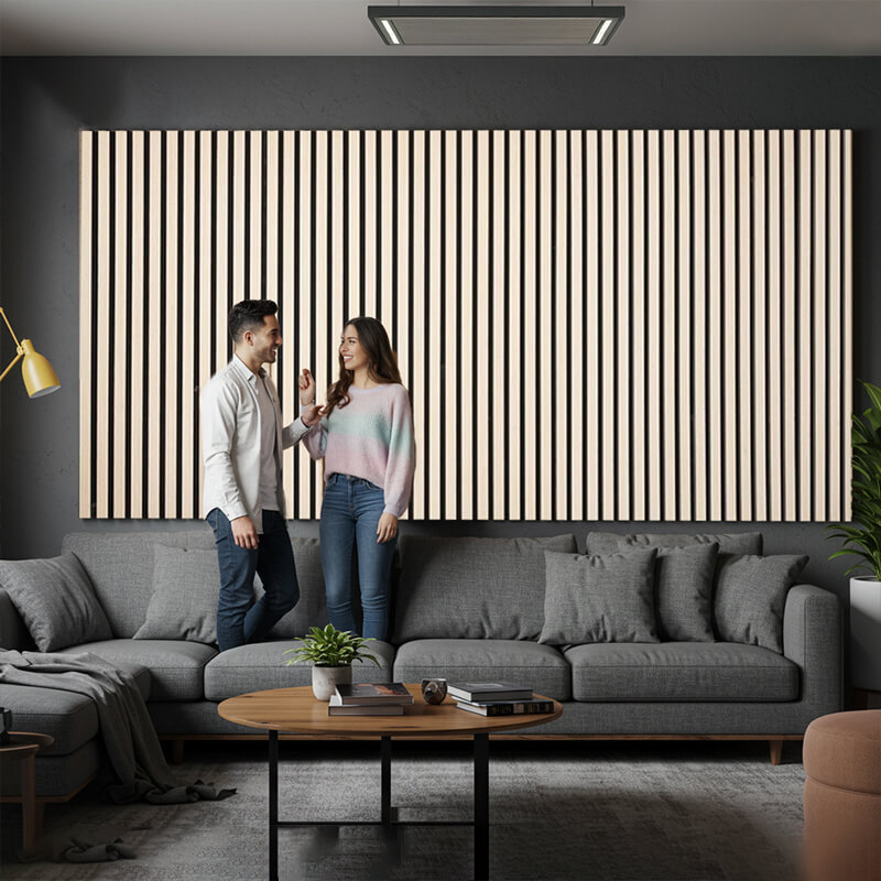 Modern soundproof panels on a solid wall to reduce noise transmission